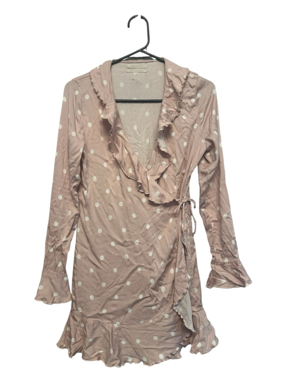 Y2K Era Urban Outfitters Pink Polka Dot Ruffle Wrap Mini Dress Size Medium